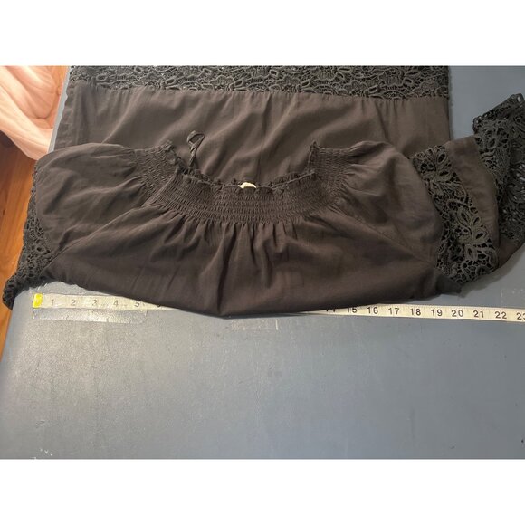 Whimsigoth Off-Shoulder Black Top Lace Trim Small Fairy Grunge Witchy - Picture 4 of 11